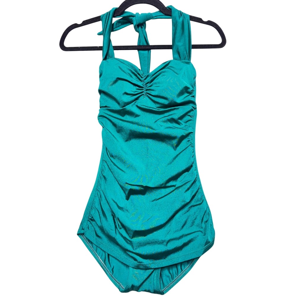 Esther Williams One Piece Swimsuit Women 6 Kelly Green Halter Retro Pinup 50s